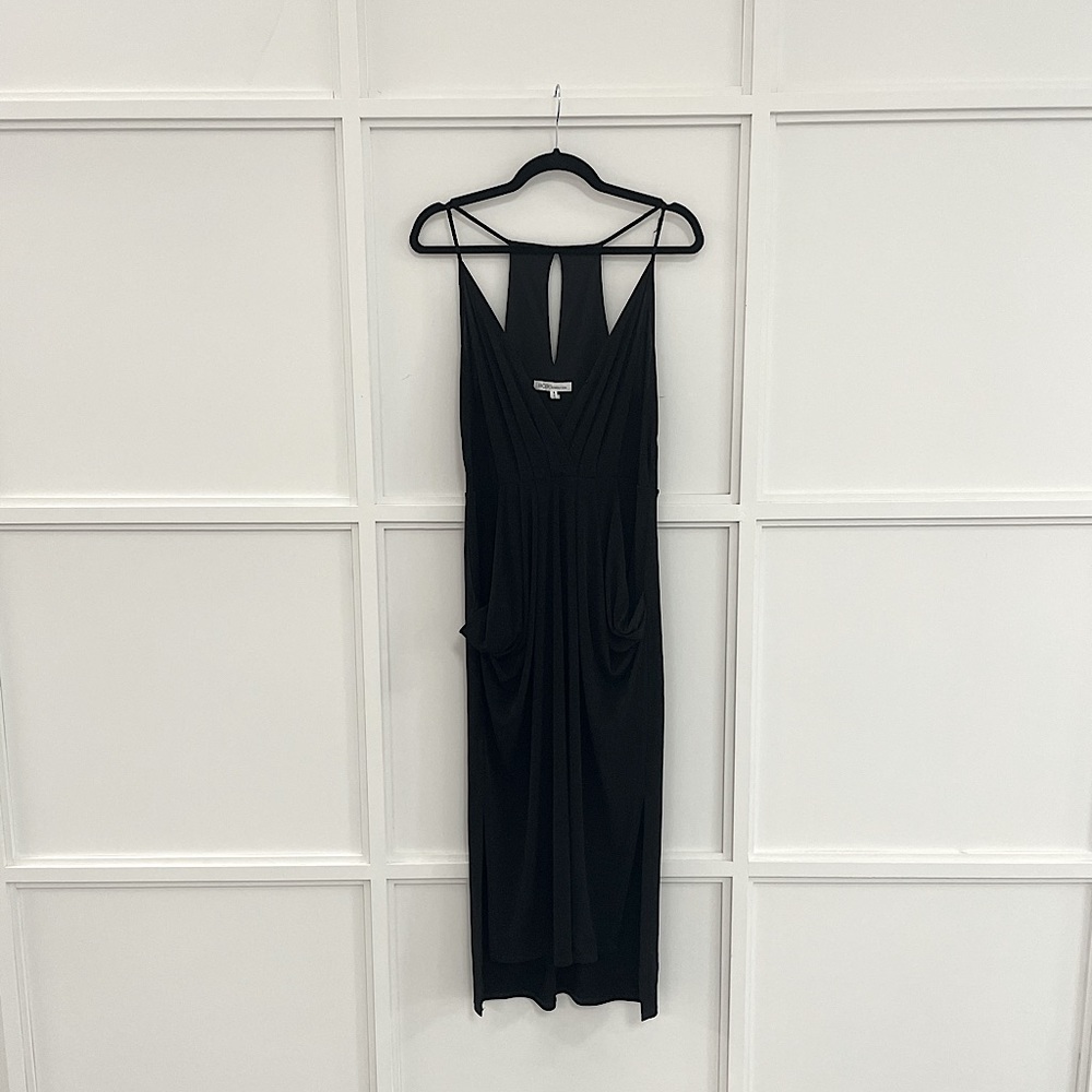 BCBGeneration black midi dress w/ draped pockets